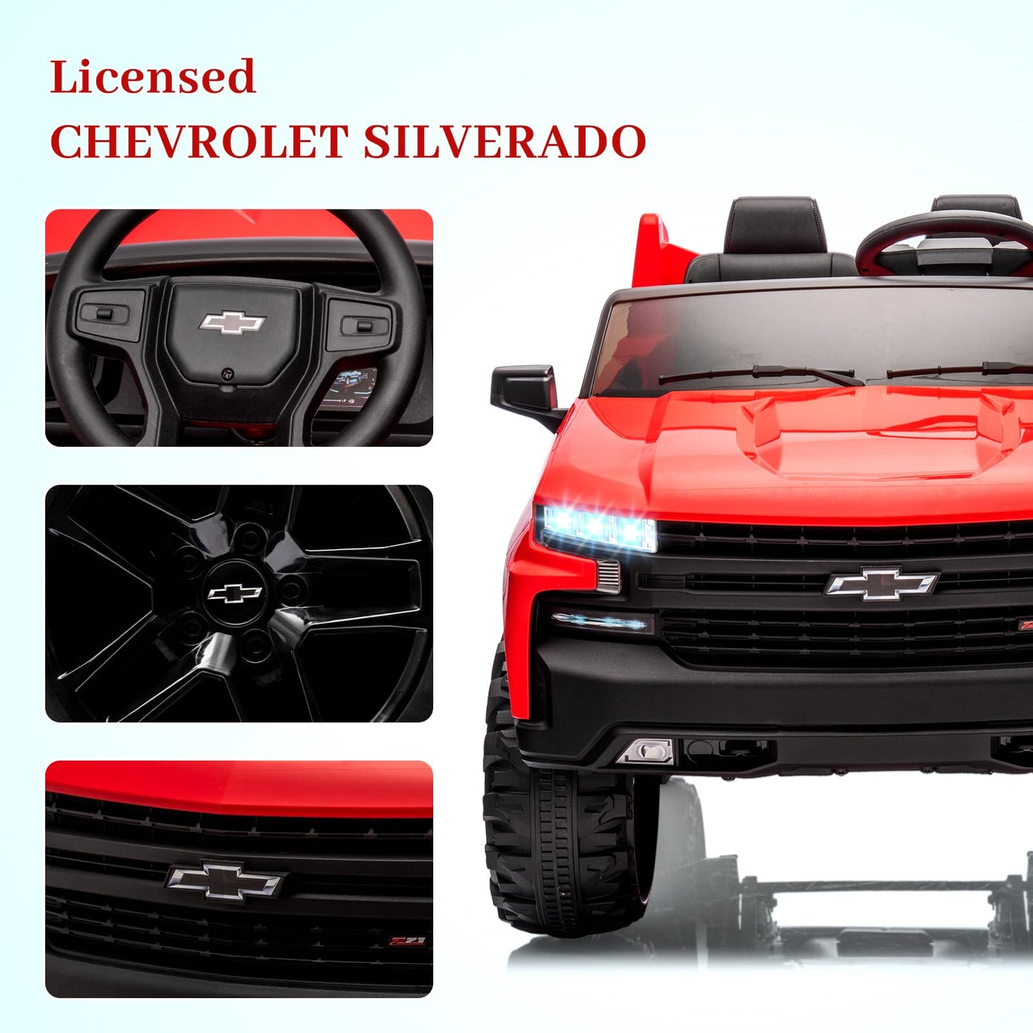 Garvee Ride - P Series: 24V 2-Seater Ride On Car For Kids For 3 - 8 years, Licensed Chevrolet Silverado - Red