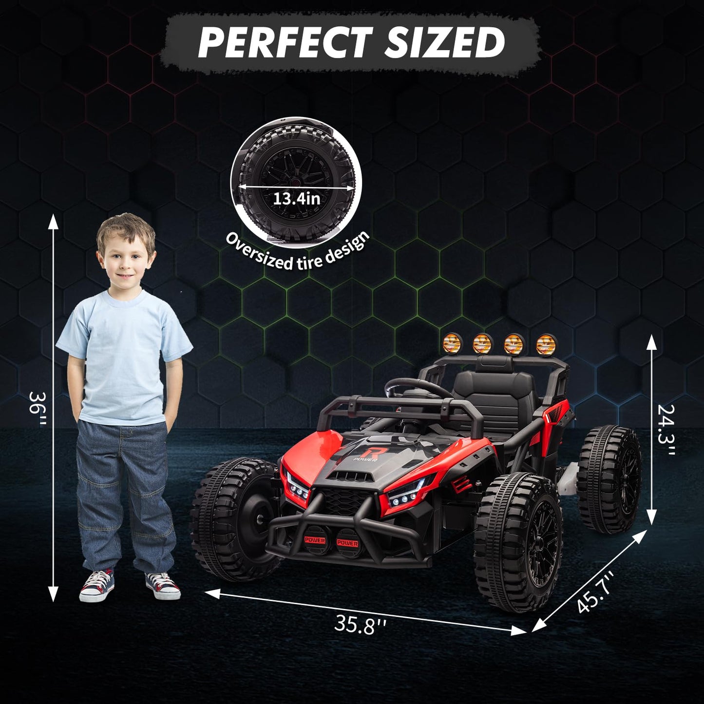 Garvee Ride - P Series: 24V Electric UTV,Ride On Toys for Big Kids,2x130W Powerful Electric Car with Remote Control， 4 Shock Absorbers，LED Lights,Music for Boys and Girls,Red