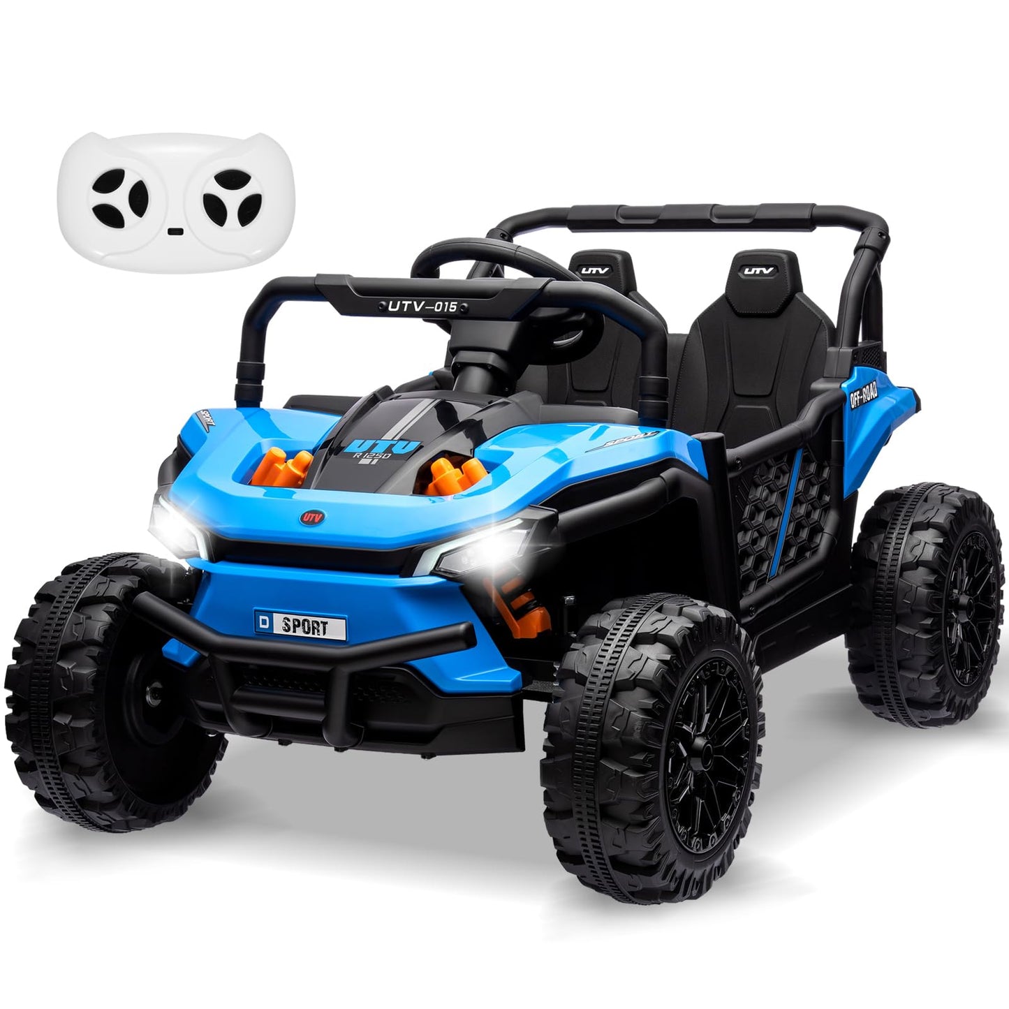 Garvee Ride - P Series: 12V Electric UTV Car with Remote Control, Ride on Truck with Toy Storage, Spring Suspension, LED Headlights, Ride Cars w/4 Wheels, Ride on Toys for Boys Girls, Blue