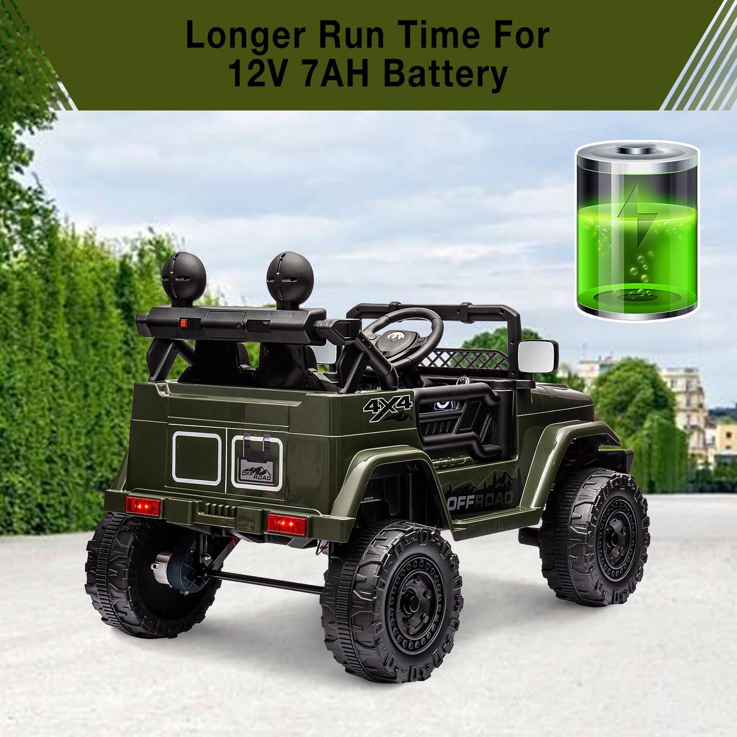 Garvee Ride - P Series: 12V Power Wheel Electric Car for Kids, Ride on Toys with Led Lights Bluetooth, 3 Speeds, Spring Suspension - Dark Green