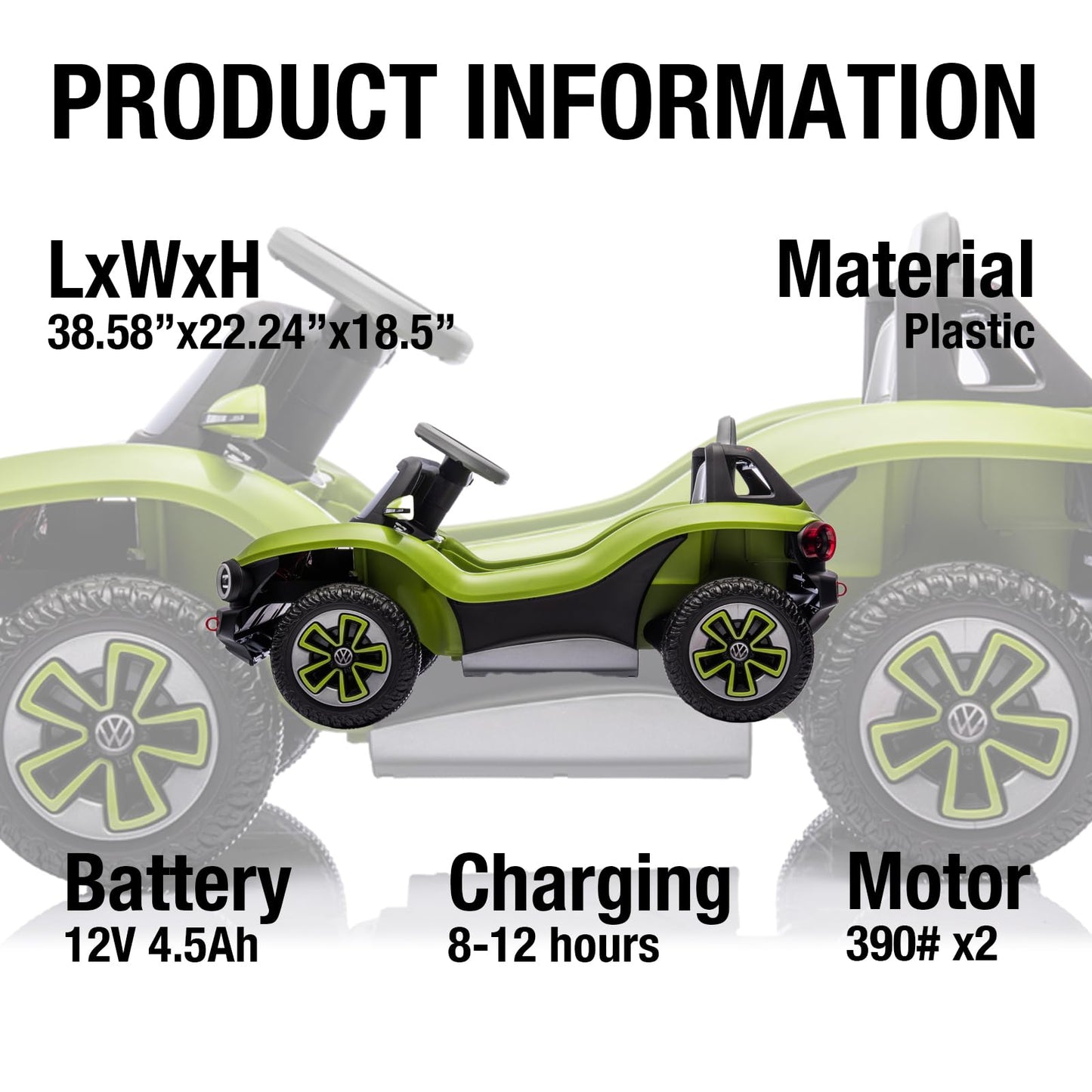 Garvee Ride - P Series: 12V Ride-On Toy With Remote Control | LED Lights, MP3, and Bluetooth | For Boys and Girls, Green
