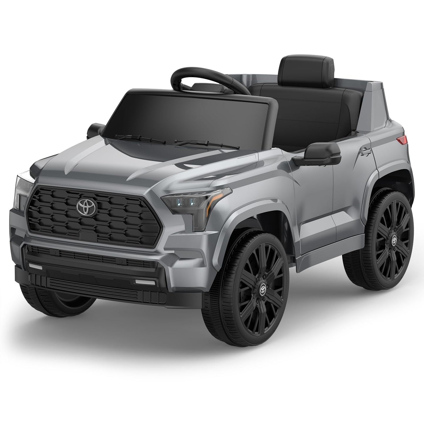 Garvee Ride on Truck Car, 12V Licensed Toyota Electric Cars for Kids, Ride on Toys with Remote Control, Spring Suspension, LED Lights, Bluetooth, 3 Speeds - Grey