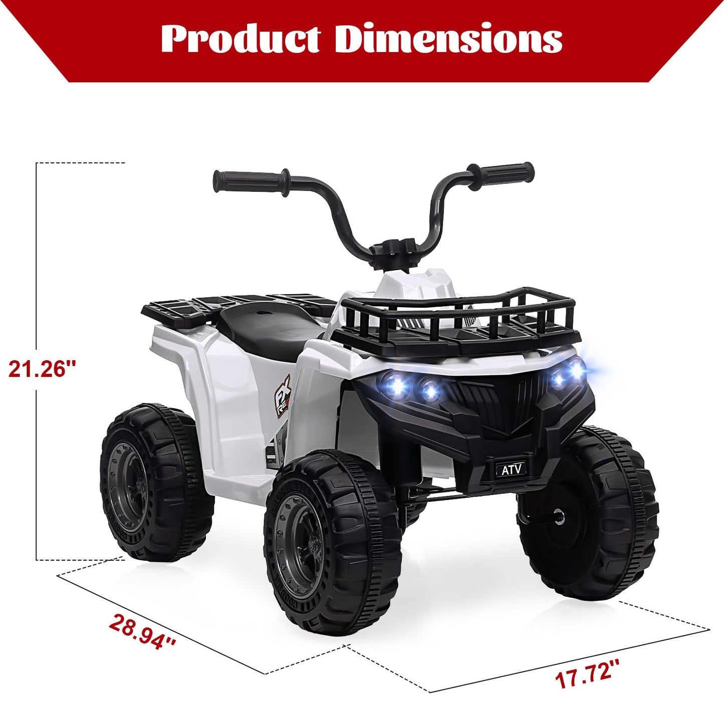 Garvee Ride - P Series: 12V Kids Ride On Electric Quad ATV, Ride Car Toy with Bluetooth Audio,High/Low Speed, LED Headlights, Battery Indicator & Radio Orange - White