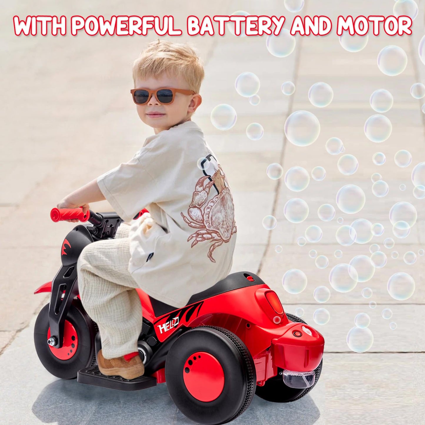 Garvee Ride - P Series: 6V Battery-Powered Electric Motorcycle with 1.9 Mph Speed, Led Headlights, Music, Pedal, Forward/Reverse, 3 Wheels | Motorbike Toy Gift for Toddlers 3 and Up - Red