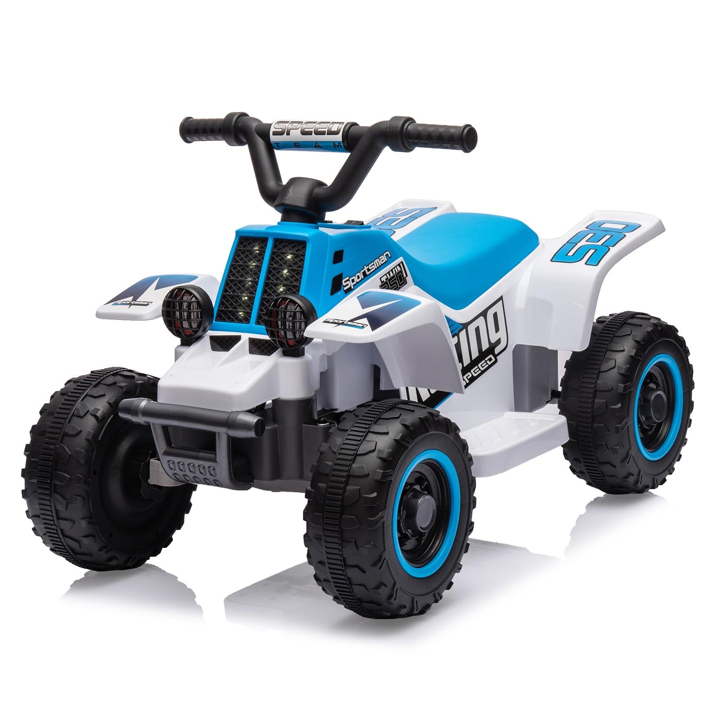 Garvee Ride - P Series: 6V Kids Ride On Electric Quad ATV, Ride Car with LED Headlights, Ride-On Toy for Toddlers 1-3 Boys & Girls with Music, Forward & Reverse - Blue and white