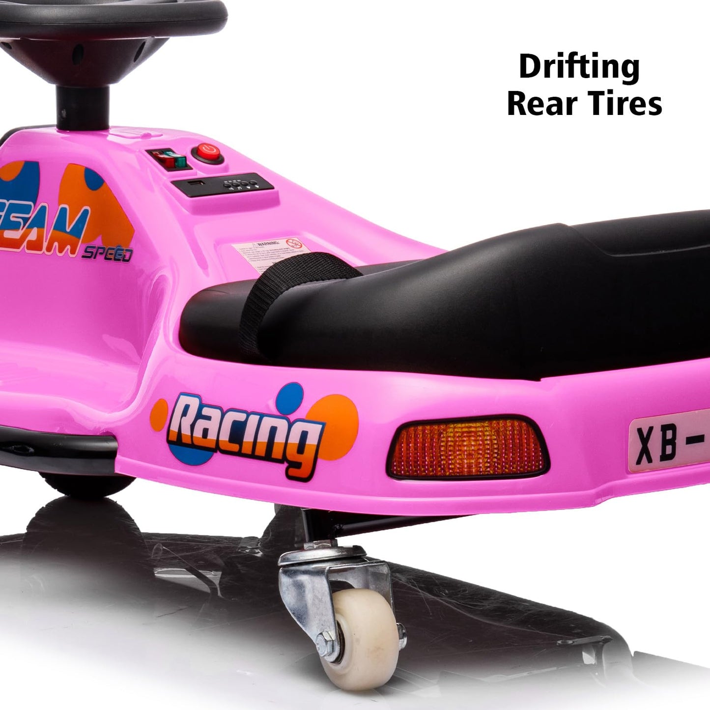 Garvee Ride - P Series: 360 Degrees Rotating Ride On Drift Car,Electric Drifting Go Kart,24V Ride On Race Car,Variable Speed for Kids,Simplified Drift System,Flashing Lights, Flag, Music - Pink