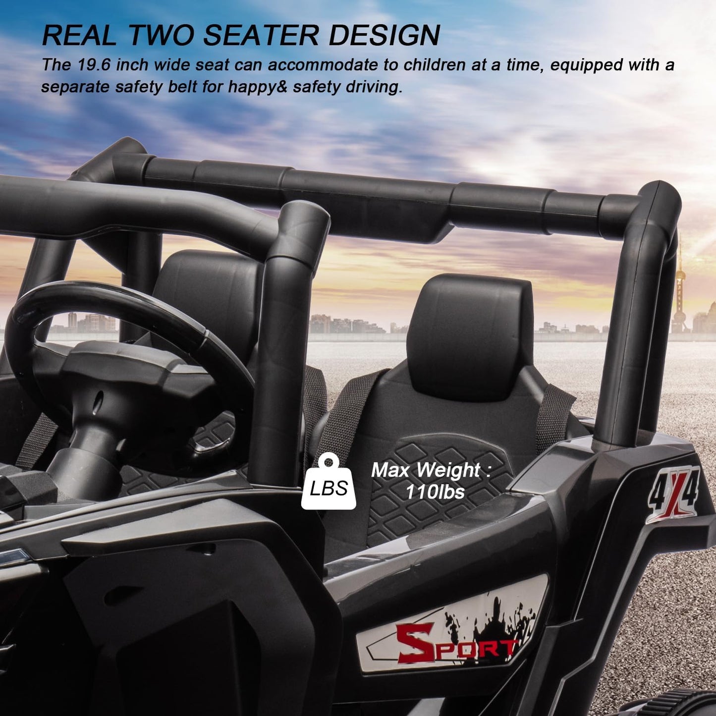Garvee Ride - P Series: 2 Seater Ride on Car,12V Battery Powered Off-Road UTV Toy,Electric Car with Remote Control,Metal Frame,EVA Wheels,LED,Spring Suspension for 3-8 Boys&Girls - Black