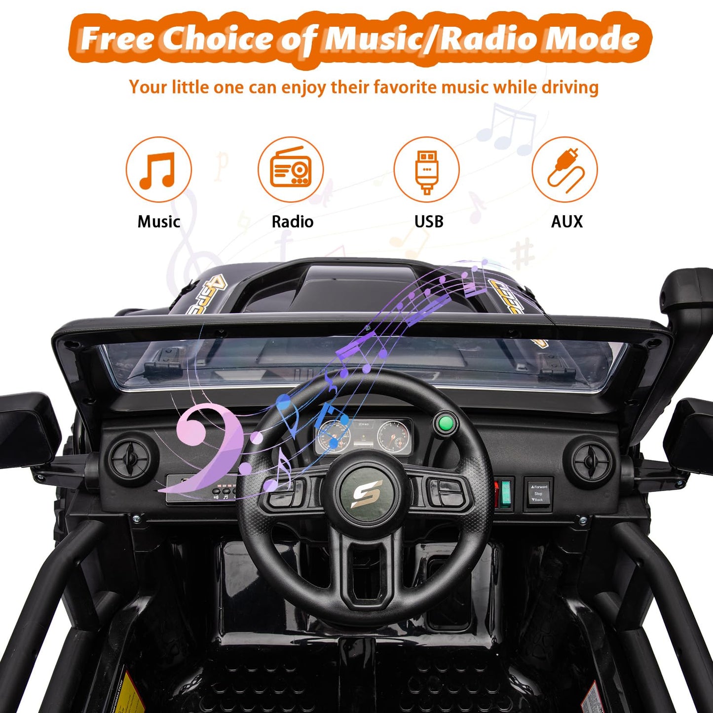 Garvee Ride - P Series: 24V 2 Seater Ride On Truck Car For Kid age 3 - 8 years, w/Remote Control, 4-Wheeler Suspension, 4x55W Powerful Engine, 4WD Battery Powered, LED Lights, Soft Braking - Black