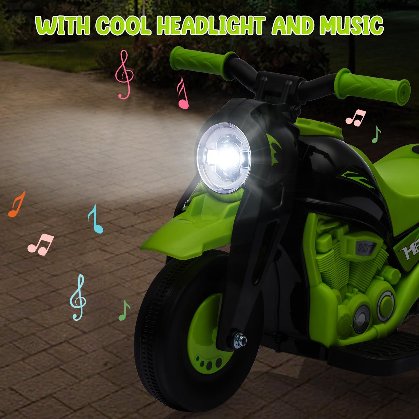 Garvee Ride - P Series: 6V Battery-Powered Electric Motorcycle with 1.9 Mph Speed, Led Headlights, Music, Pedal, Forward/Reverse, 3 Wheels | Motorbike Toy Gift for Toddlers 3 and Up - Green