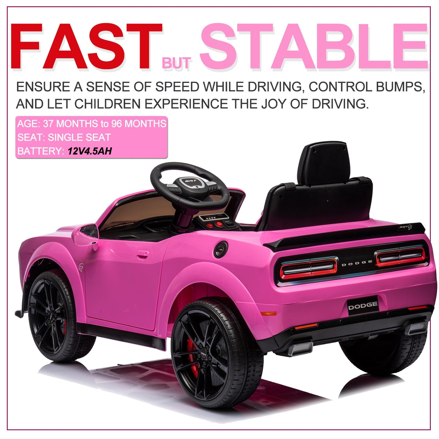Garvee Ride - P Series: 12V Electric Vehicles Battery Powered with Remote Control, LED Lights, Bluetooth, MP3 for Boys Girls - Pink