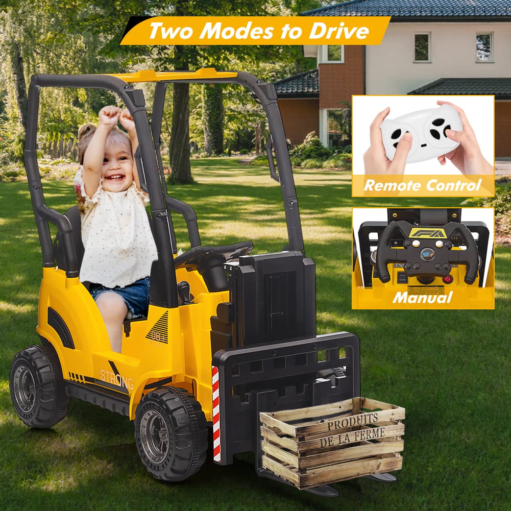 Garvee Ride - P Series: 12V Kids Forklift Ride-On: Indoor/Outdoor Fun, Realistic Design, Music, Speed Switch, 66lb Max Load, Remote Control, Ages 3-7 - Yellow