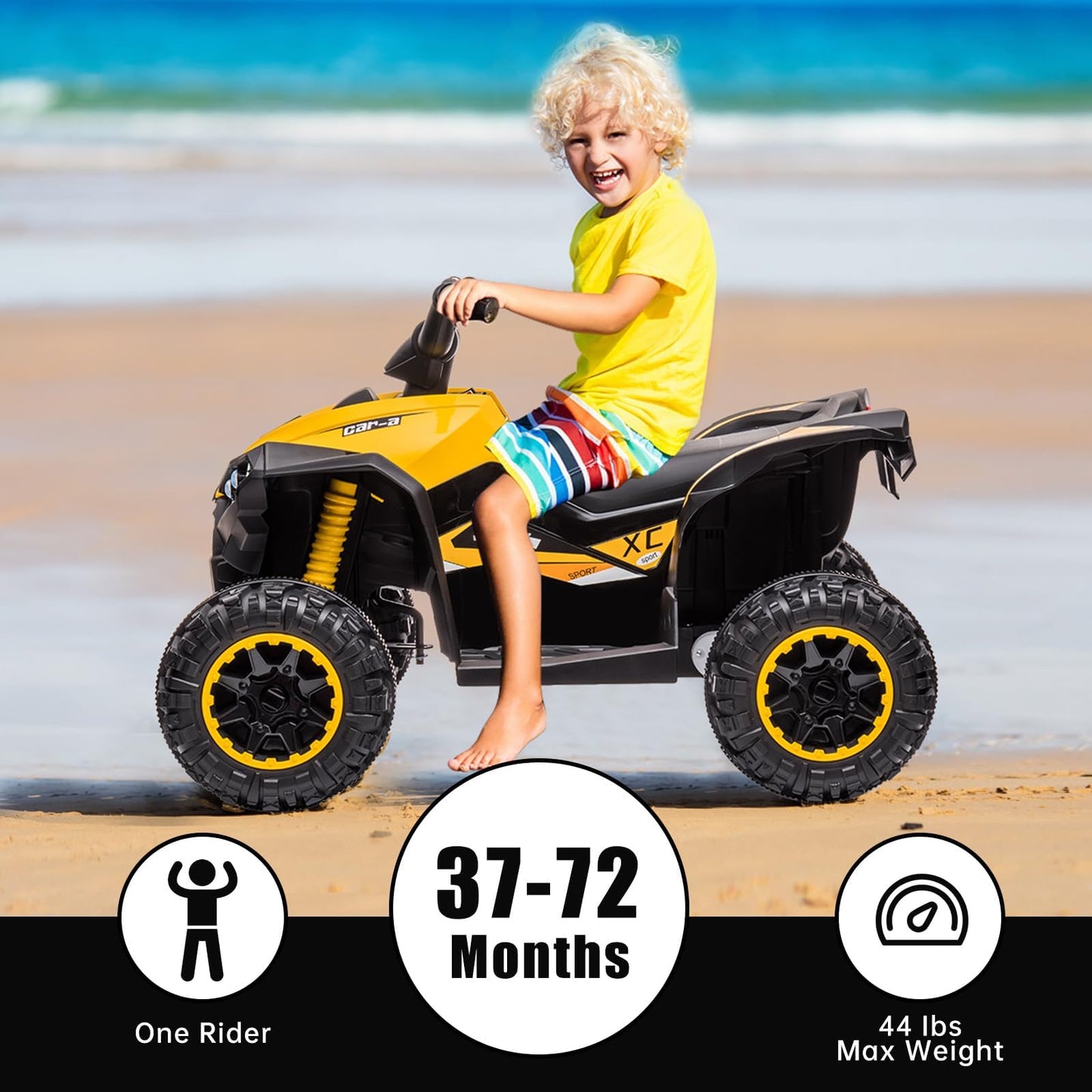 Garvee Ride - P Series: 12V Kids Quad ATV 4 Wheeler with Music, LED Lights for Boys & Girls - Yellow