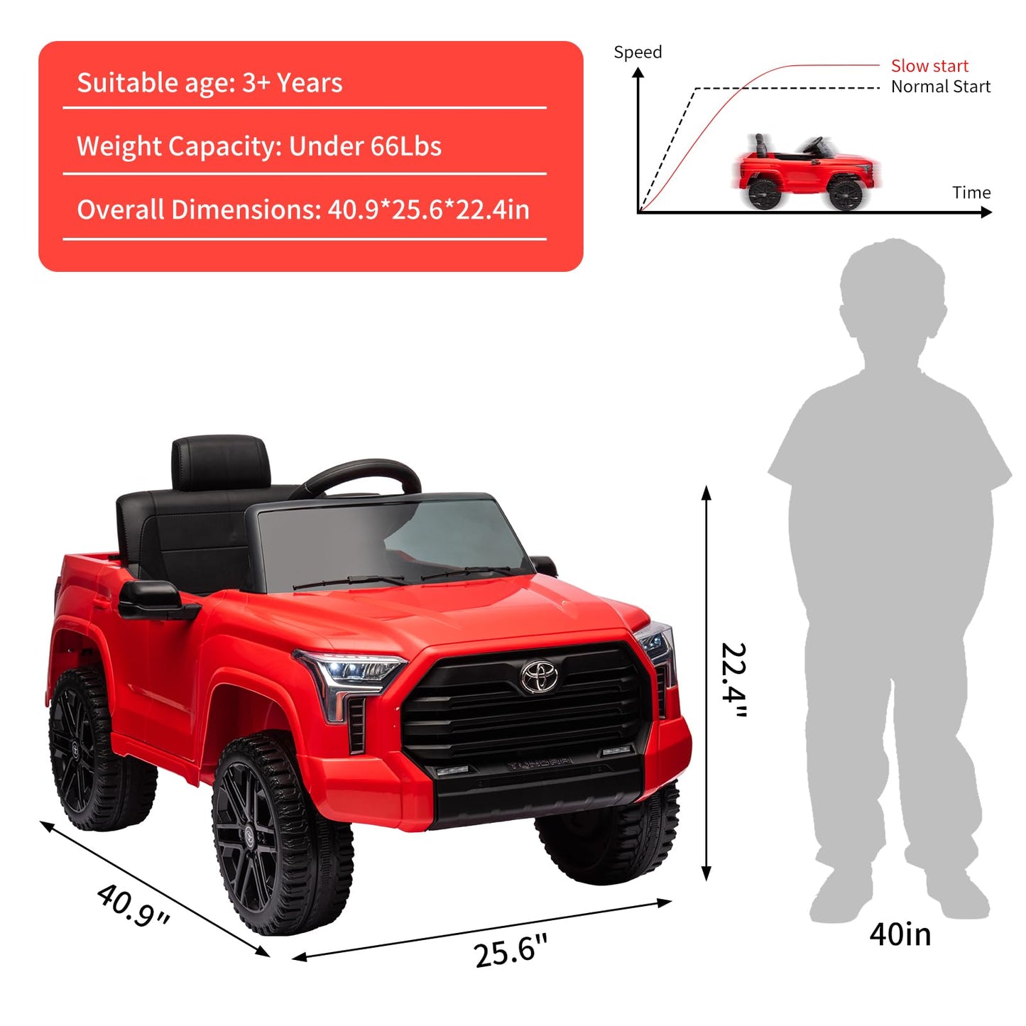 Garvee Ride - P Series: 12V Ride on Car For Kids Age 3+ , Licensed Toyota, with Remote Control, MP3, LED Lights, Suspension System, Double Doors, Safety Belt, Ride On Toys for Boys Girls - Red