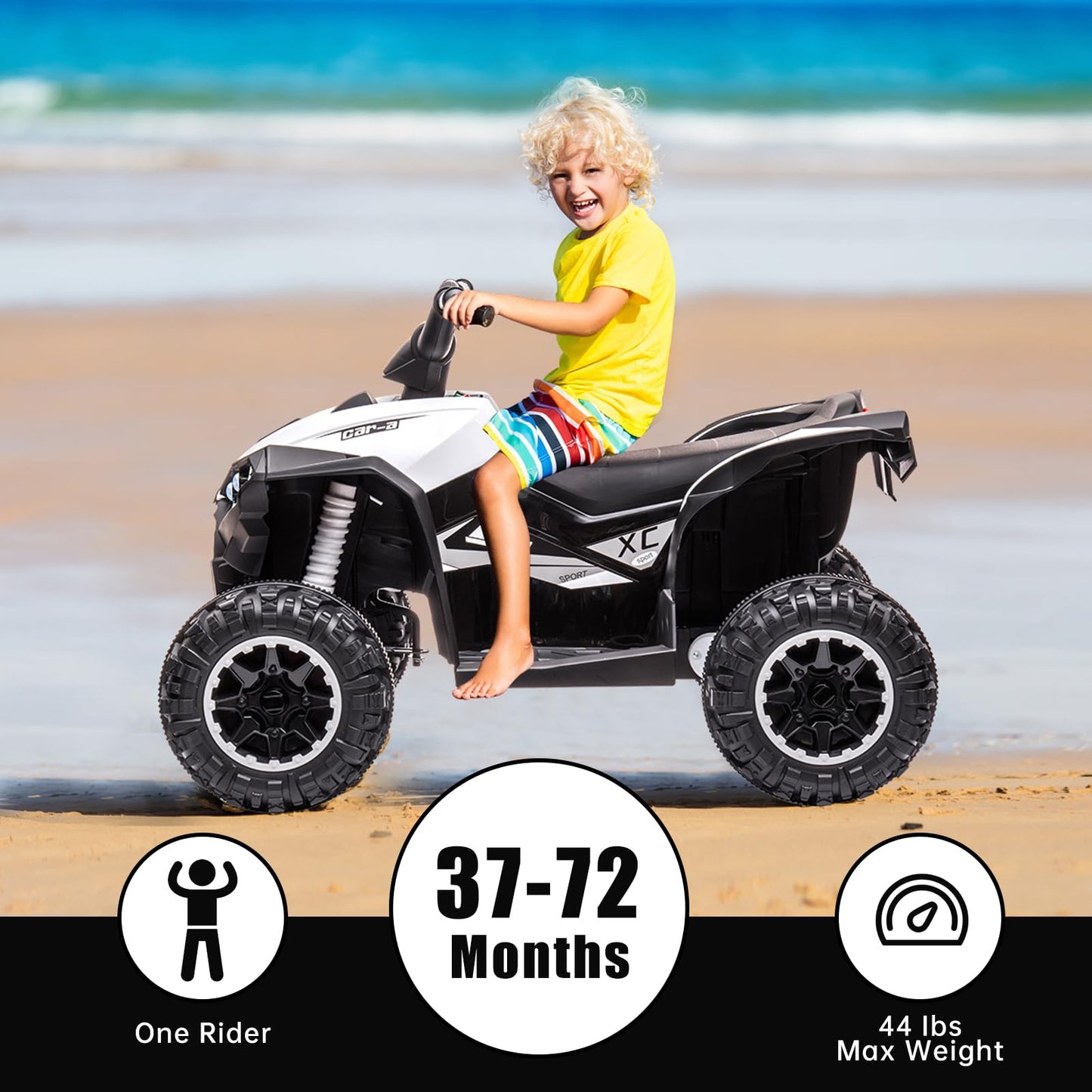 Garvee Ride - P Series: 12V Kids ATV 4 Wheeler, Music, LED Lights, Battery Powered Ride On Toy for Boys Girls, Outdoor Adventure Vehicle White