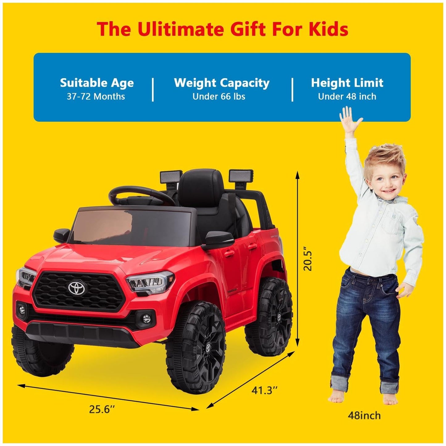 Garvee Ride - P Series: 12V Toyota Tacoma Kids Car, Spring Suspension, with LED Light - Red