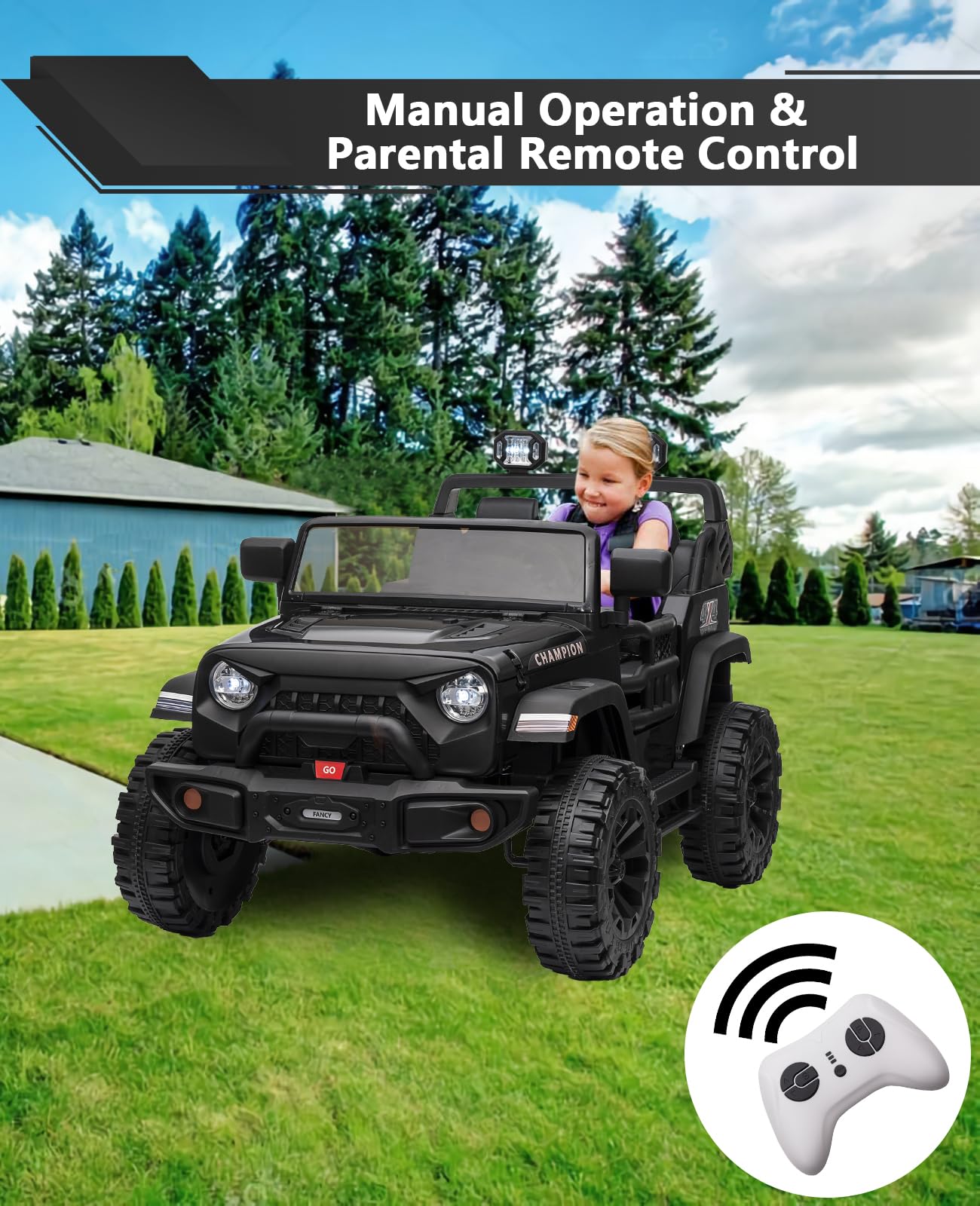 Garvee Ride - P Series: 24V Ride On Car 2 Seater For Kids Age 3+ , XL Electric Vehicles for Big Kids with 20" Wide Seat, 3 Speed, 2x200W Powerful Motor, Suspension, Bluetooth, Music,Power Wheels with Parent Control for Kids to Drive - Black