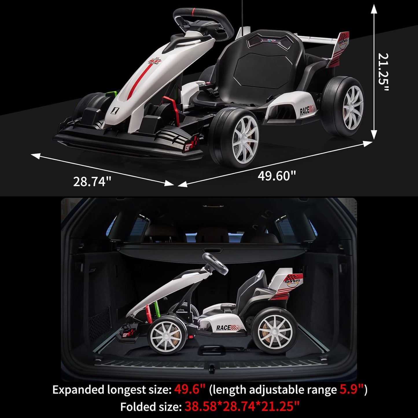 Garvee Ride - G Series: 24V 7Ah Battery Two 200W Motors, 7.5MPH Fast Drifting Circling Car, Stretchable Length Electric Ride Toy,Max Load 135lbs, Racing Toy for Kids 6+ Years,White