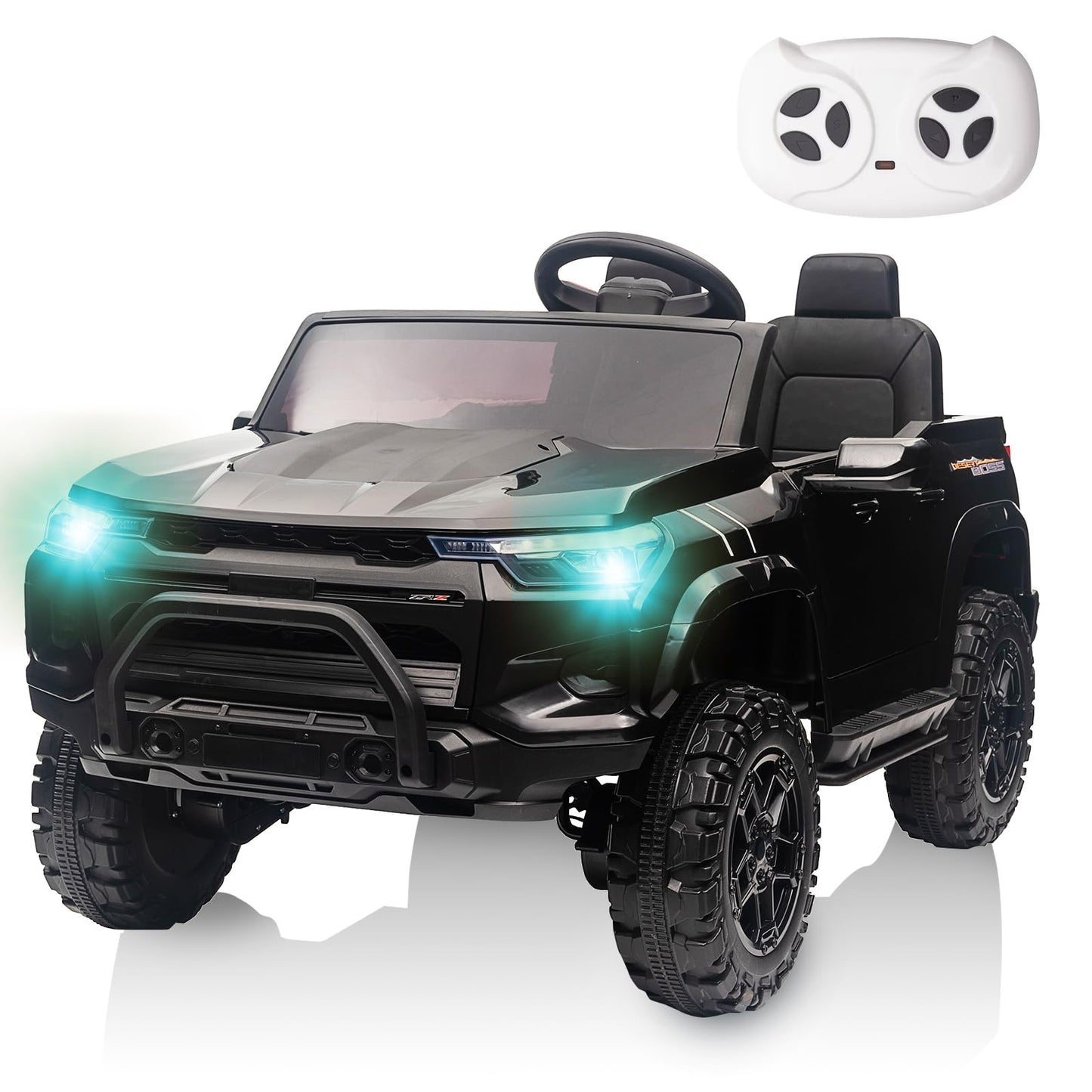 Garvee Ride - P Series: 2 Seater Truck Car Toys, Ride on Car Electric Vehicles w/Remote Control, 24V Battery, Dual Drive, LED Lights, Bluetooth, MP3, Battery Powered Electric Cars for Kids, Black