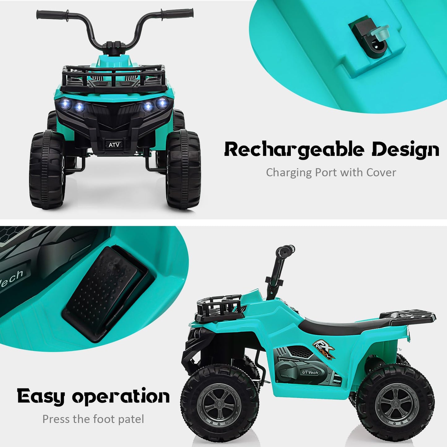 Garvee Ride - P Series: 12V Kids Ride On Electric Quad ATV, Ride Car Toy with Bluetooth Audio,High/Low Speed, LED Headlights, Battery Indicator & Radio Orange - Green