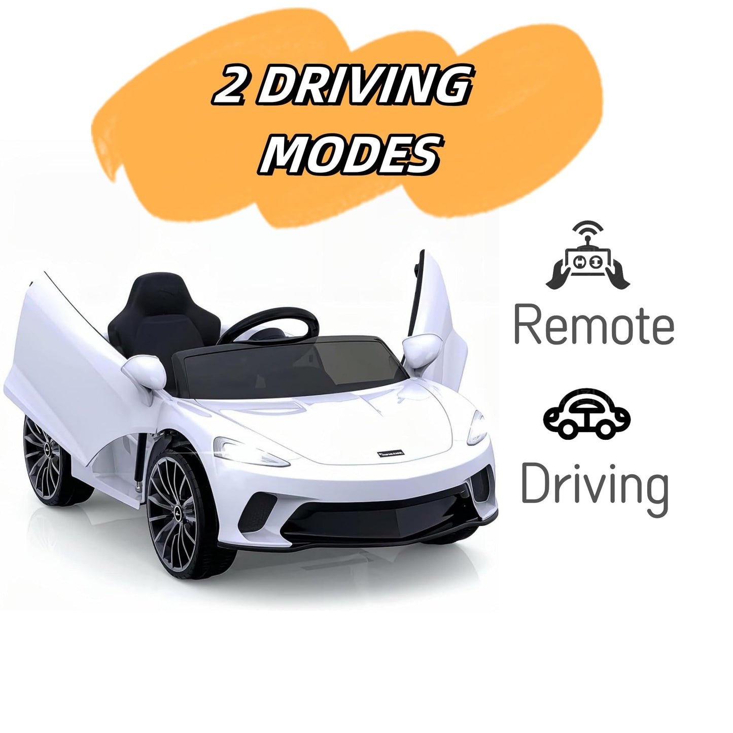 Garvee Ride - P Series: 12V Kids Ride on Car, Licensed Mclaren Battery Powered Electric Car with Remote Control, 3 Speeds, Bluetooth Music, Horn, LED Lights, 4-Wheel Ride on Toys - White