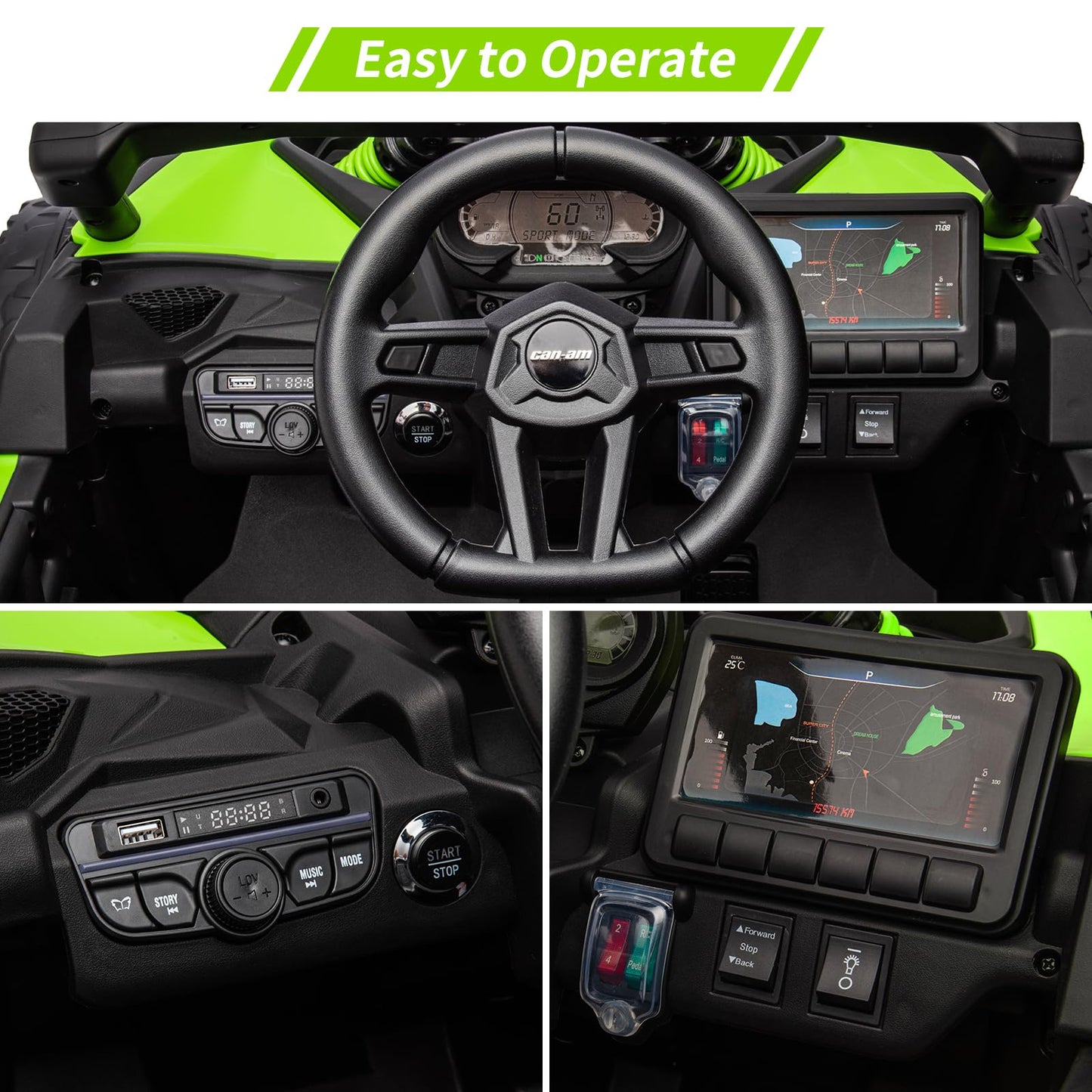 Garvee Ride - P Series: 12V Can-Am Ride-On UTV: Remote Control, Large Seat, Music, LED Lights, Spring Suspension, for Boys & Girls - Green