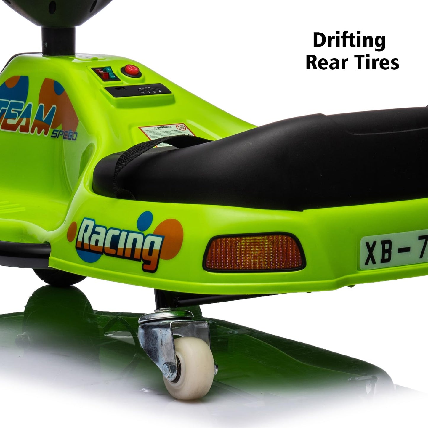 Garvee Ride - P Series: 360 Degrees Rotating Ride On Drift Car,Electric Drifting Go Kart,24V Ride On Race Car,Variable Speed for Kids,Simplified Drift System,Flashing Lights, Flag, Music - Green