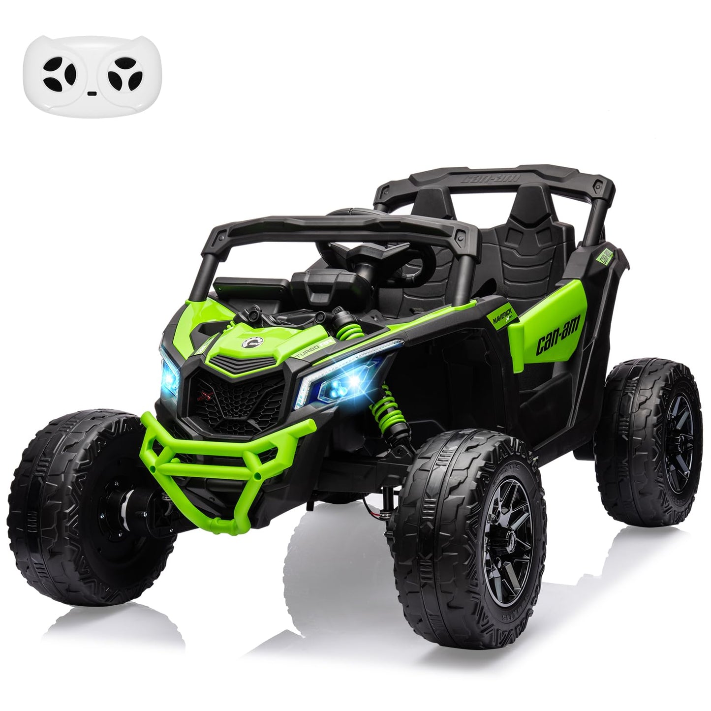 Garvee Ride - P Series: 12V Can-Am Ride-On UTV: Remote Control, Large Seat, Music, LED Lights, Spring Suspension, for Boys & Girls - Green