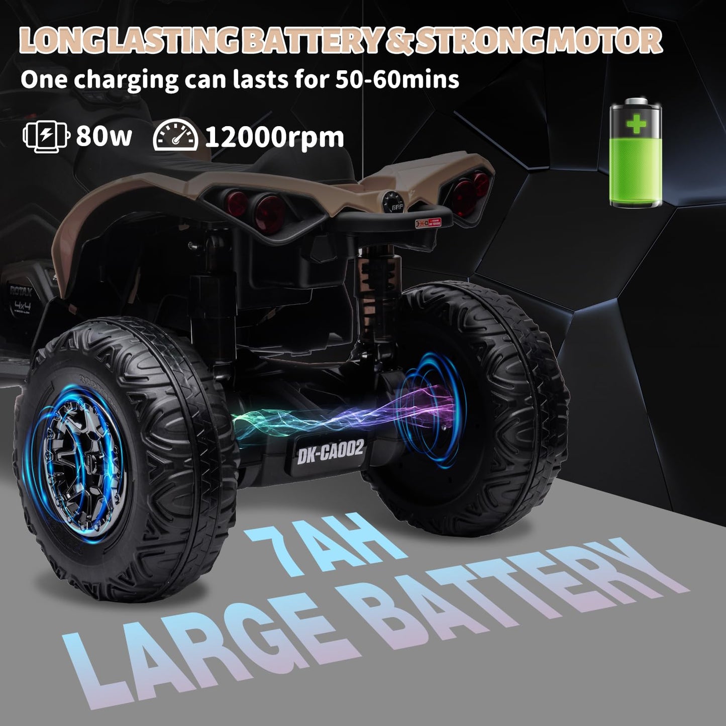 Garvee Ride - P Series: 12V Ride on Toy Car Bombardier Licensed BRP Can-am 4 Wheeler Quad Electric Vehicle, w/LED Lights, Spring Suspension, Bluetooth, Music, USB, Treaded Tires, White - Khaki