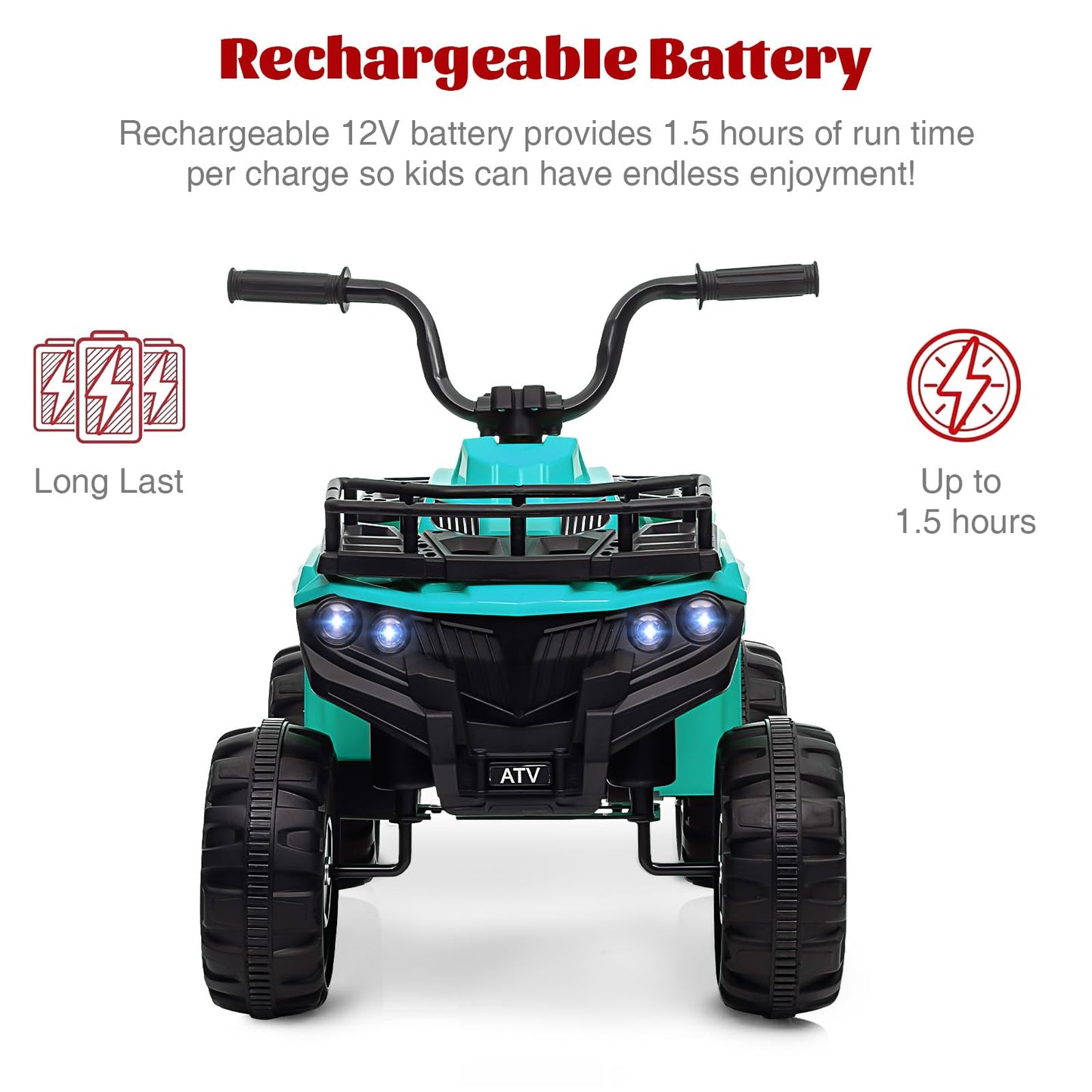 Garvee Ride - P Series: 12V Kids Ride On Electric Quad ATV, Ride Car Toy with Bluetooth Audio,High/Low Speed, LED Headlights, Battery Indicator & Radio Orange - Green