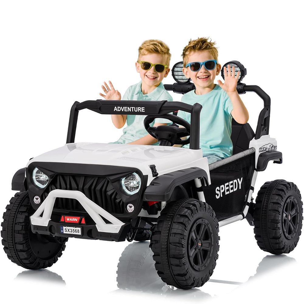 Garvee Ride P Series 24V Kids Toddler Ride On Truck 4WD 3 Speeds Large 7AH Battery Bluetooth MP3 Parent Safety Brake Red Outdoor Play - White