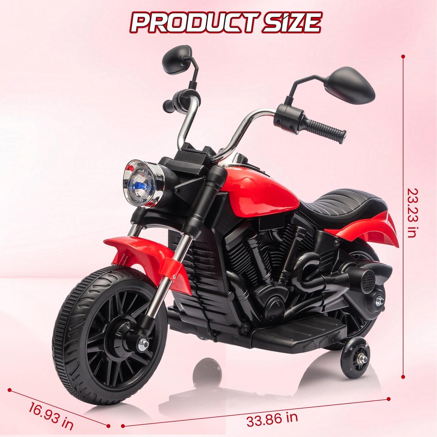 Garvee Ride - P Series: 12V Electric Motorcycle for Kids with Detachable Training Wheels, Soft Start, Reverse Function, Headlight, Horn, Music - Red, Toddler Ride-On Toy