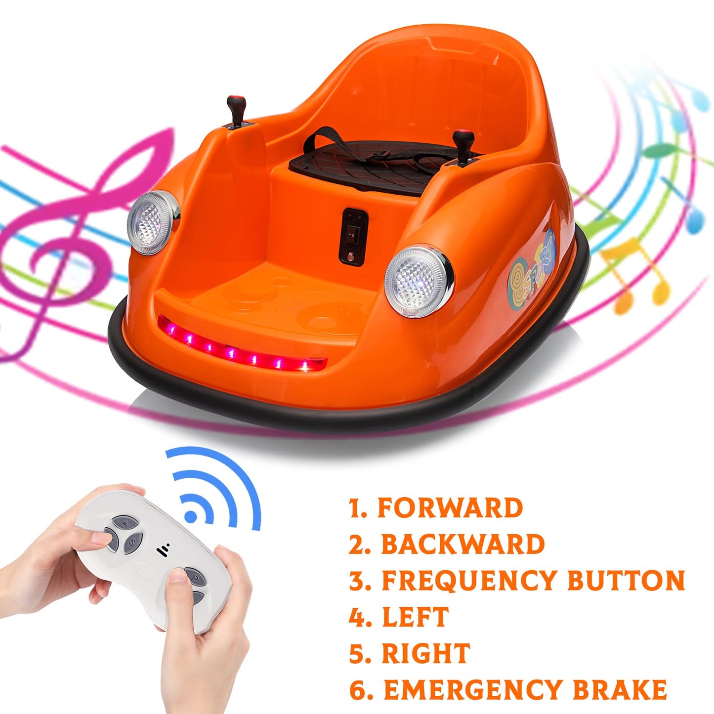 Garvee Ride - P Series: 12V Battery Car for Kids W/Parent Remote, Led Lights, 2-Speed, 360°Spin - Orange