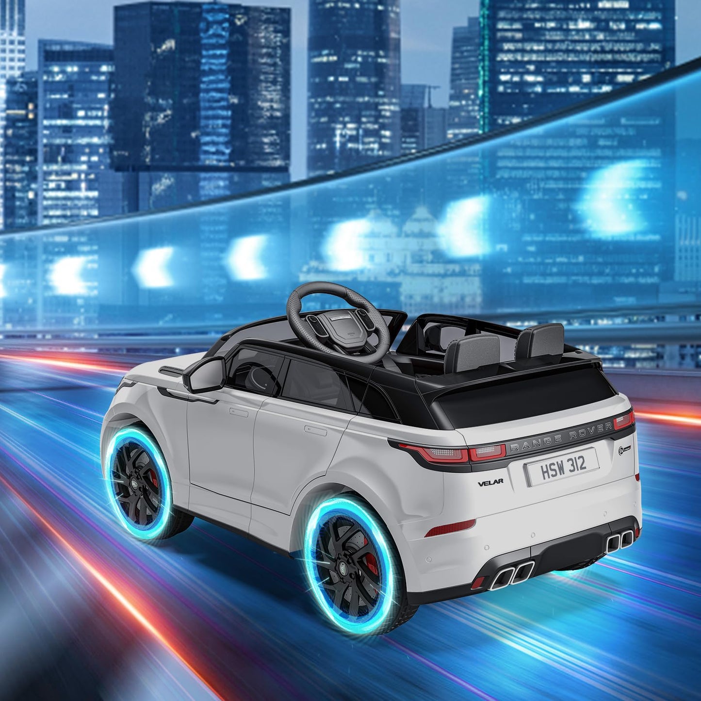 Garvee Ride - P Series: 3-8, 12V Licensed Land Rover Ride Electric Car for Kids with Parent Remote Control, MP3 Player, Rocking, Pull Rod - White