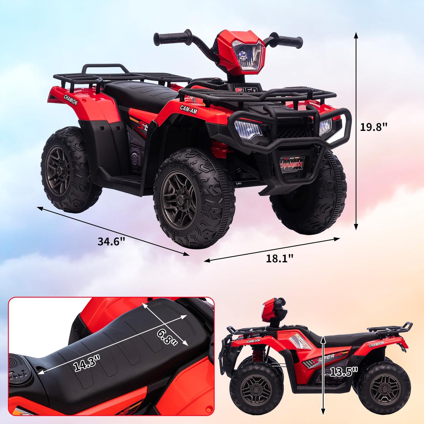 Garvee Ride - P Series: 12V Ride on Quad ATV for Kids, Electric Vehicle for Toddlers, High/Low 2.2mph Safety Speed for Child, Forward/Backward,LED Light, Music,USB for Boys Girls Gift- Red