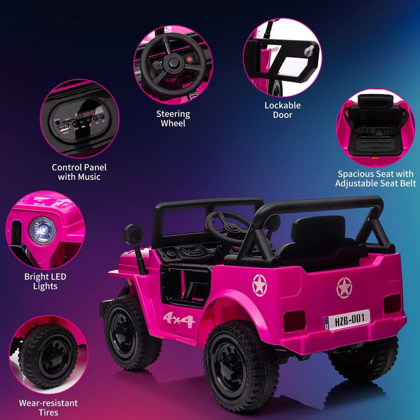 Garvee Ride - P Series: 12V Kids Ride On Truck Car, Electric Ride On Car with Remote Control, Spring Suspension, Various Speeds, LED Lights, Music, and Safety Belt, Electric Ride On Toys for Kids 3+ - Pink