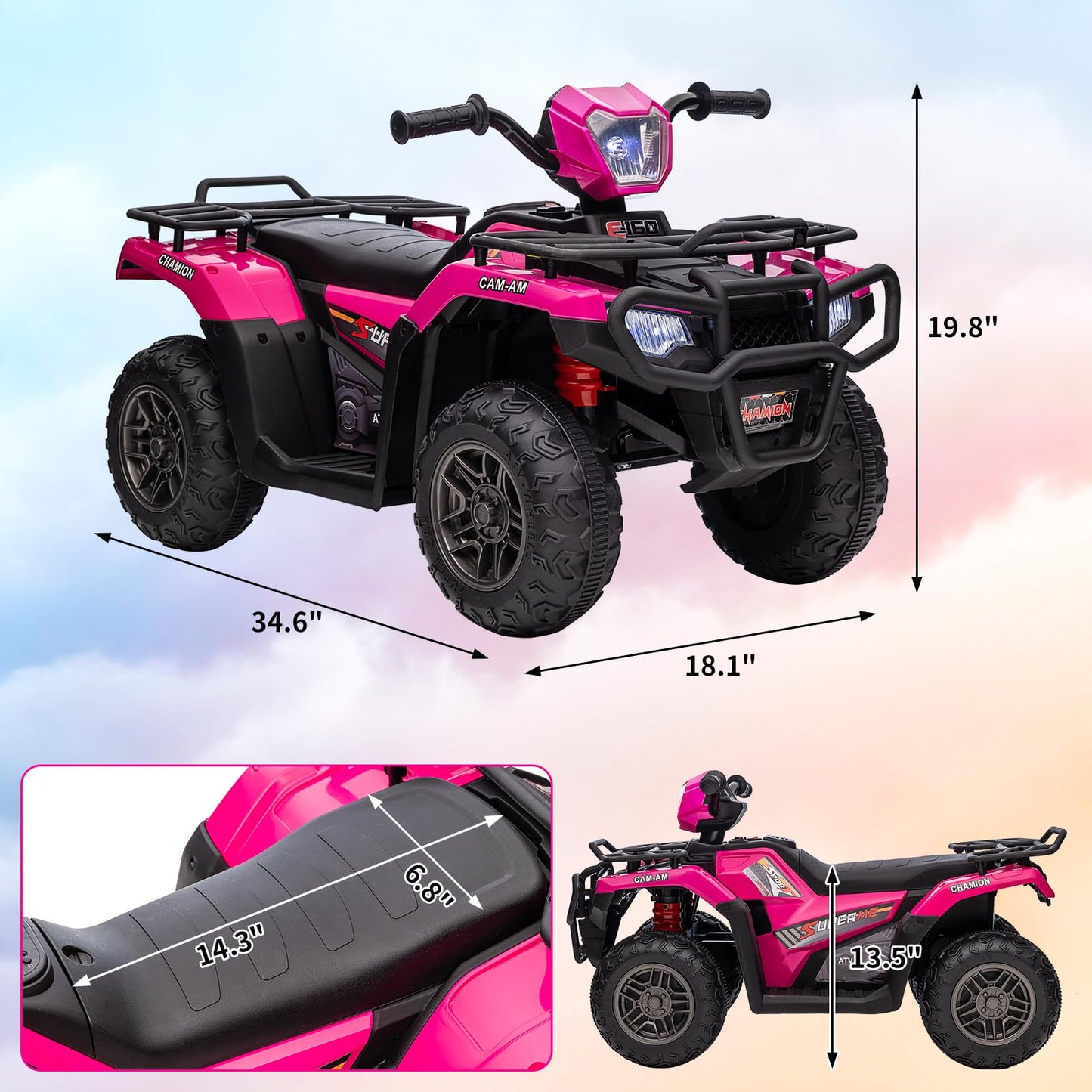 Garvee Ride - P Series: 12V Ride on ATV for Kids, Electric Vehicle for Toddlers,High/Low 2.2mph Safety Speed for Child, Forward/Backward,LED Light, Music,USB for Boys Girls Gift- Pink
