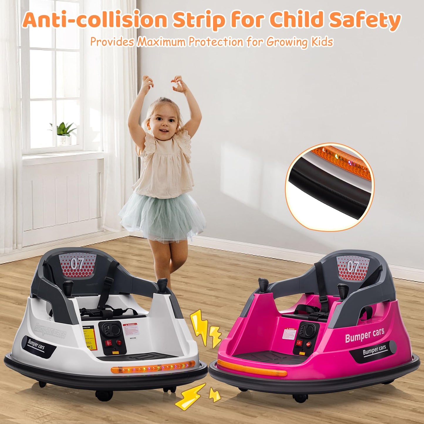 Garvee Ride - P Series: 12V Kids Bumper Car with Remote Control, LED Lights & 360 Degree Spin, Indoor and Outdoor Kids Toy for 18+ Months Kids - White