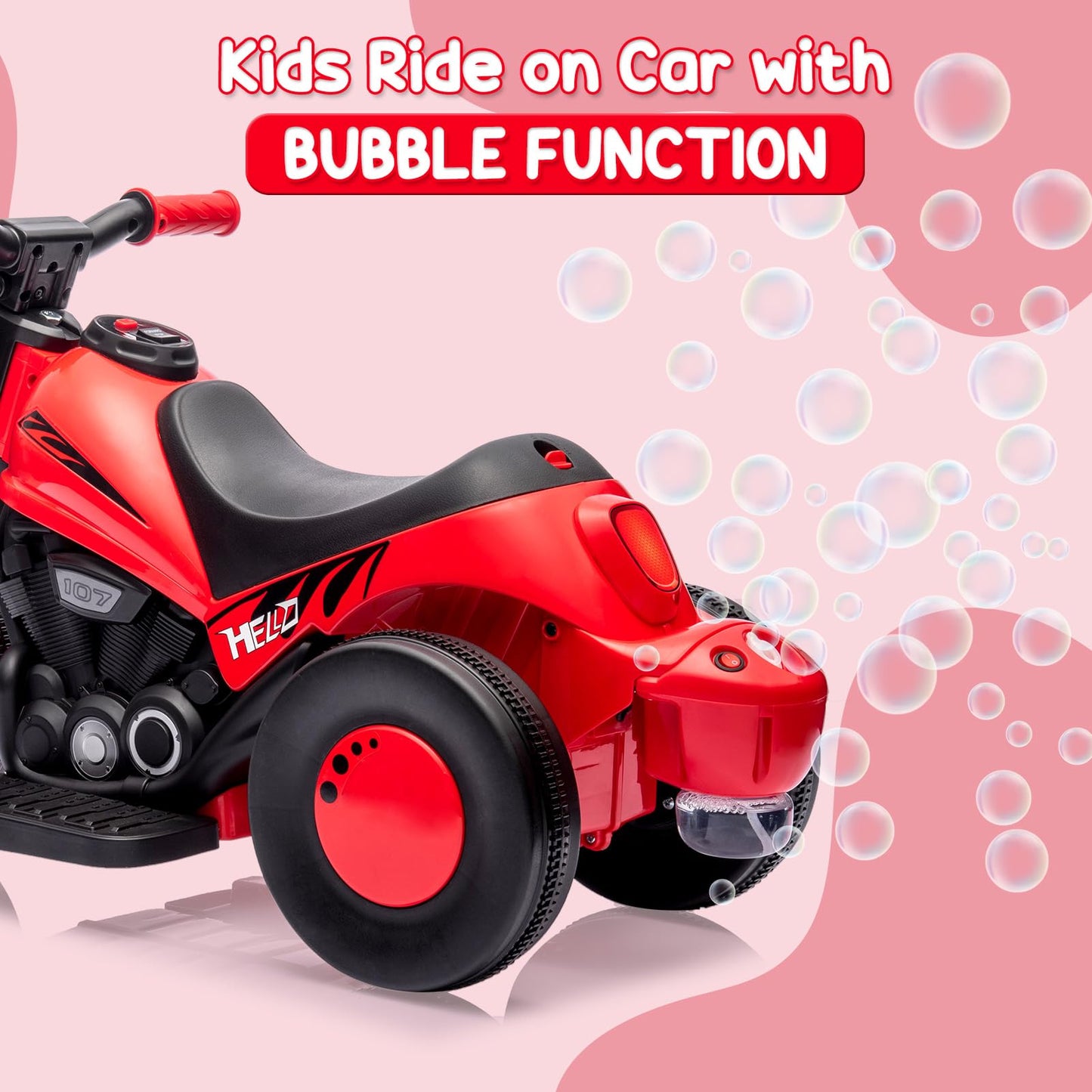 Garvee Ride - P Series: 6V Battery-Powered Electric Motorcycle with 1.9 Mph Speed, Led Headlights, Music, Pedal, Forward/Reverse, 3 Wheels | Motorbike Toy Gift for Toddlers 3 and Up - Red