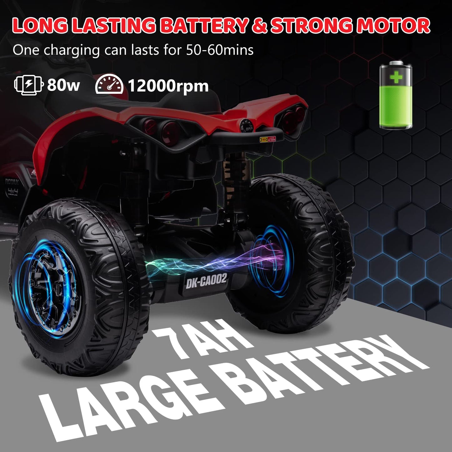 Garvee Ride - P Series: 12V Ride on Toy Car Bombardier Licensed BRP Can-am 4 Wheeler Quad Electric Vehicle, w/LED Lights, Spring Suspension, Bluetooth, Music, USB, Treaded Tires, White - Red