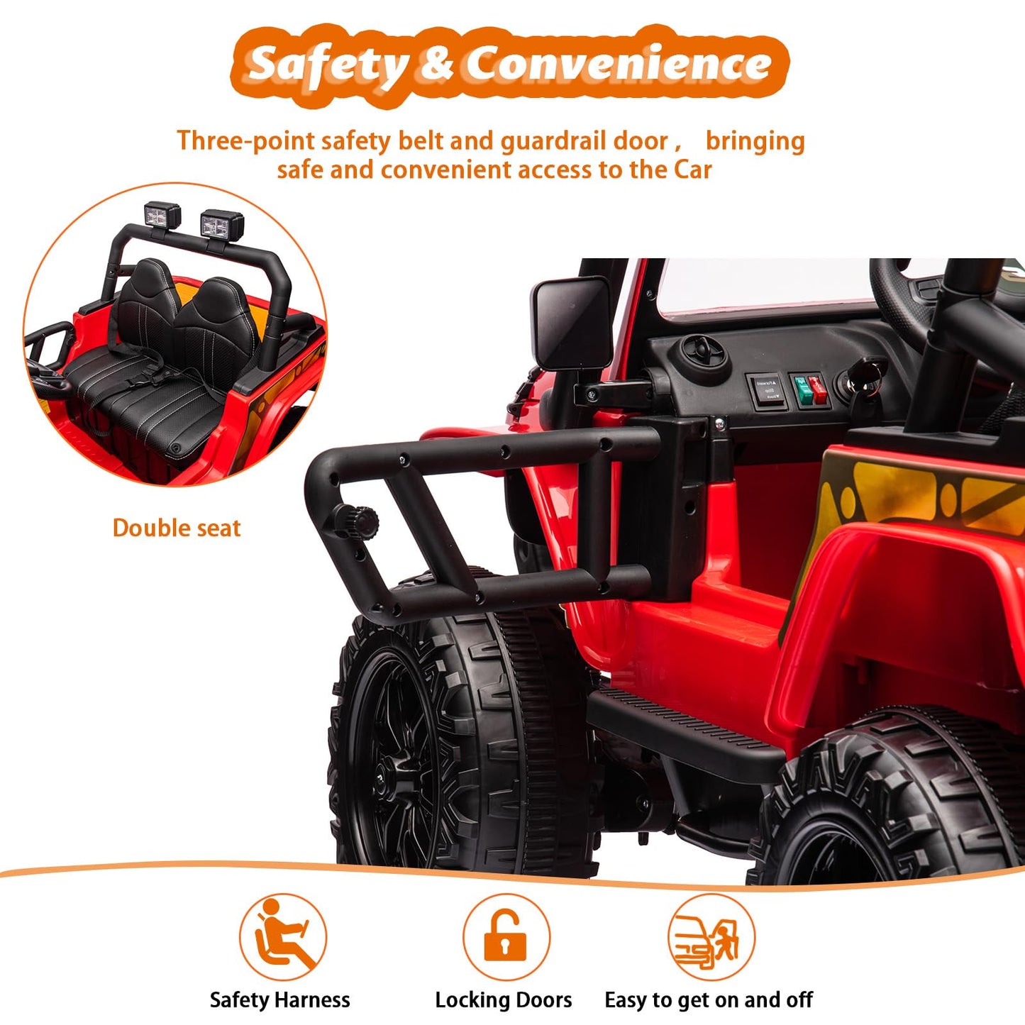 Garvee Ride - P Series: 24V 2 Seater Ride On Truck Car For Kid age 3 - 8 years, w/Remote Control, 4-Wheeler Suspension, 4x55W Powerful Engine, 4WD Battery Powered, LED Lights, Soft Braking - Red