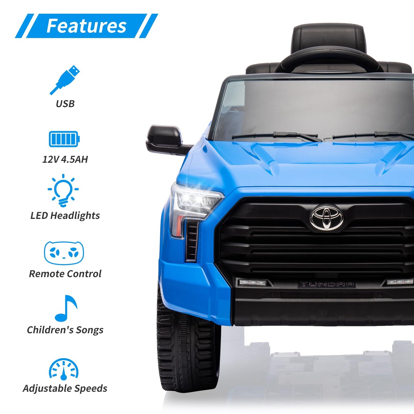 Garvee Ride - P Series: 12V Ride on Car For Kids Age 3+ , Licensed Toyota, with Remote Control, MP3, LED Lights, Suspension System, Double Doors, Safety Belt, Ride On Toys for Boys Girls - Blue