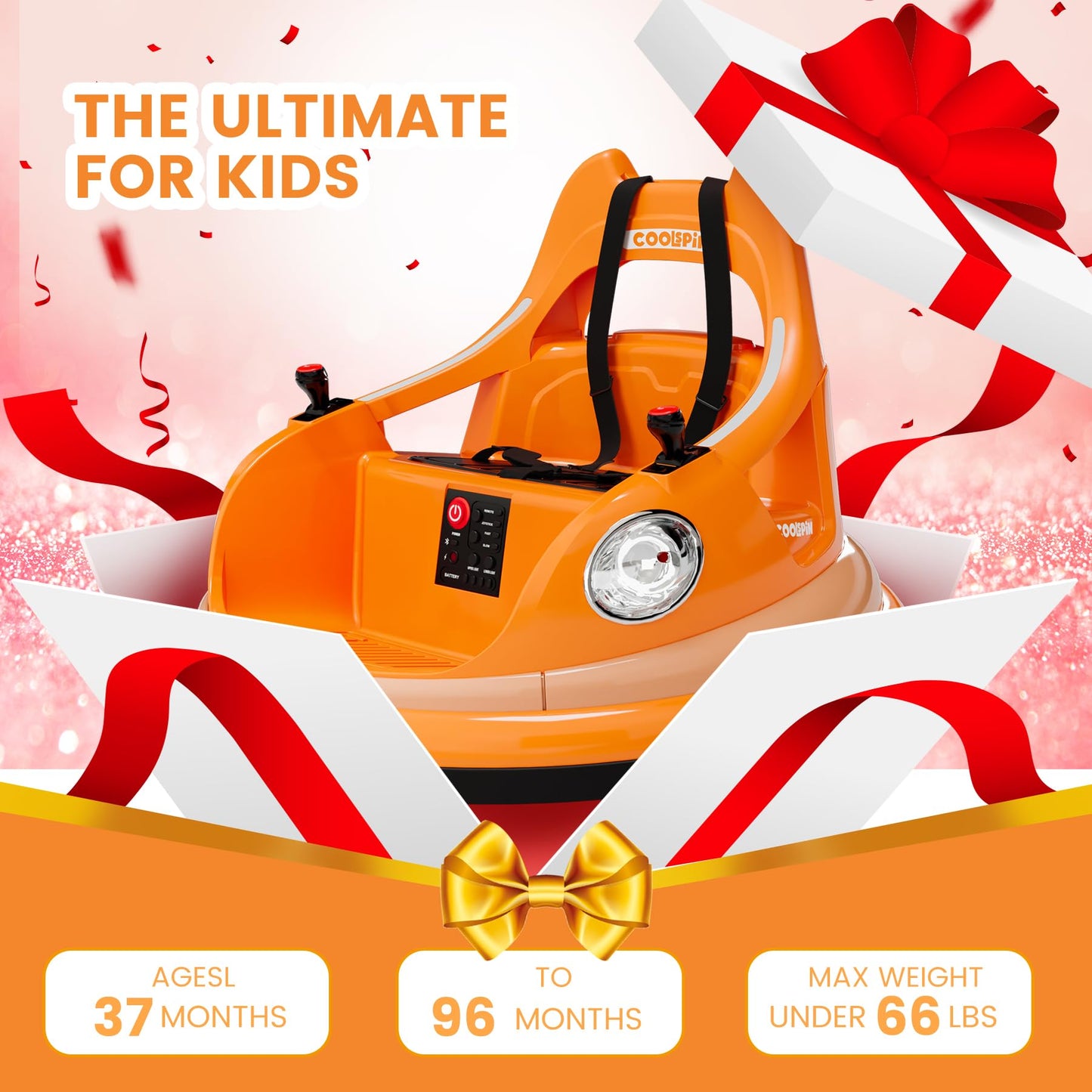 Garvee Ride - P Series: 12V Ride on Toddler Bumping Car W/Remote Control, LED Lights & 360 Degree Spin, ASTM Certified - Orange