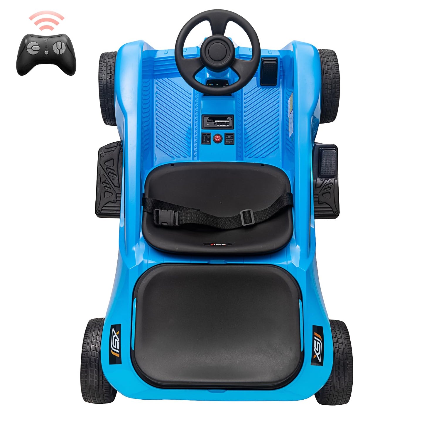 Garvee Ride - P Series: 2 Seaters 4-Wheelers Electric Ride On Toy for Kids, 24V 120W*2 Powerful Motors Max Load 200 Lbs, Two Driver Modes + Remote Control Modes for Toddlers Child with Music, USB, Storage Box, Blue