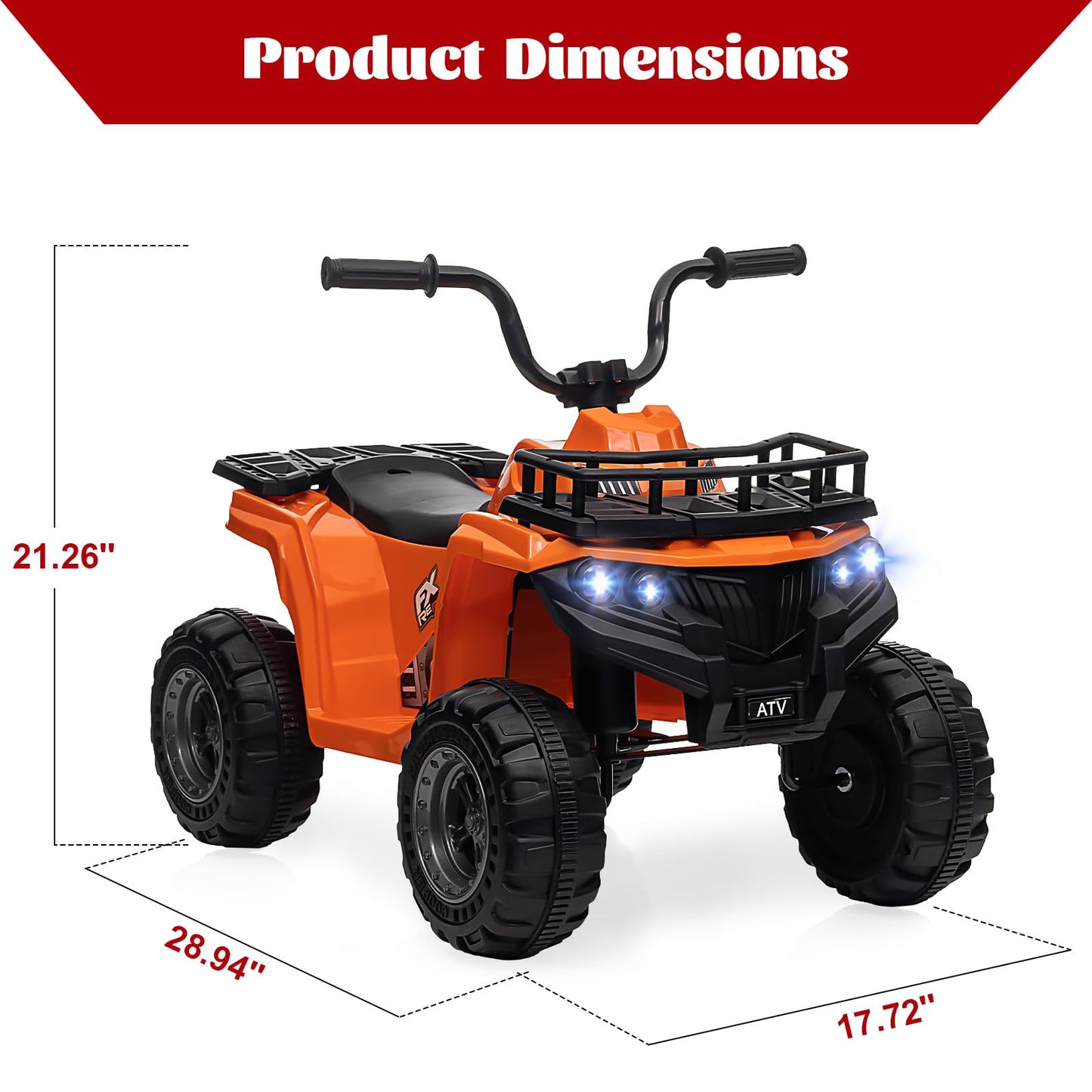 Garvee Ride - P Series: 12V Kids Ride-On Quad ATV: Non-Toxic, Bluetooth, LED, 2 Speeds, All-Terrain, Orange