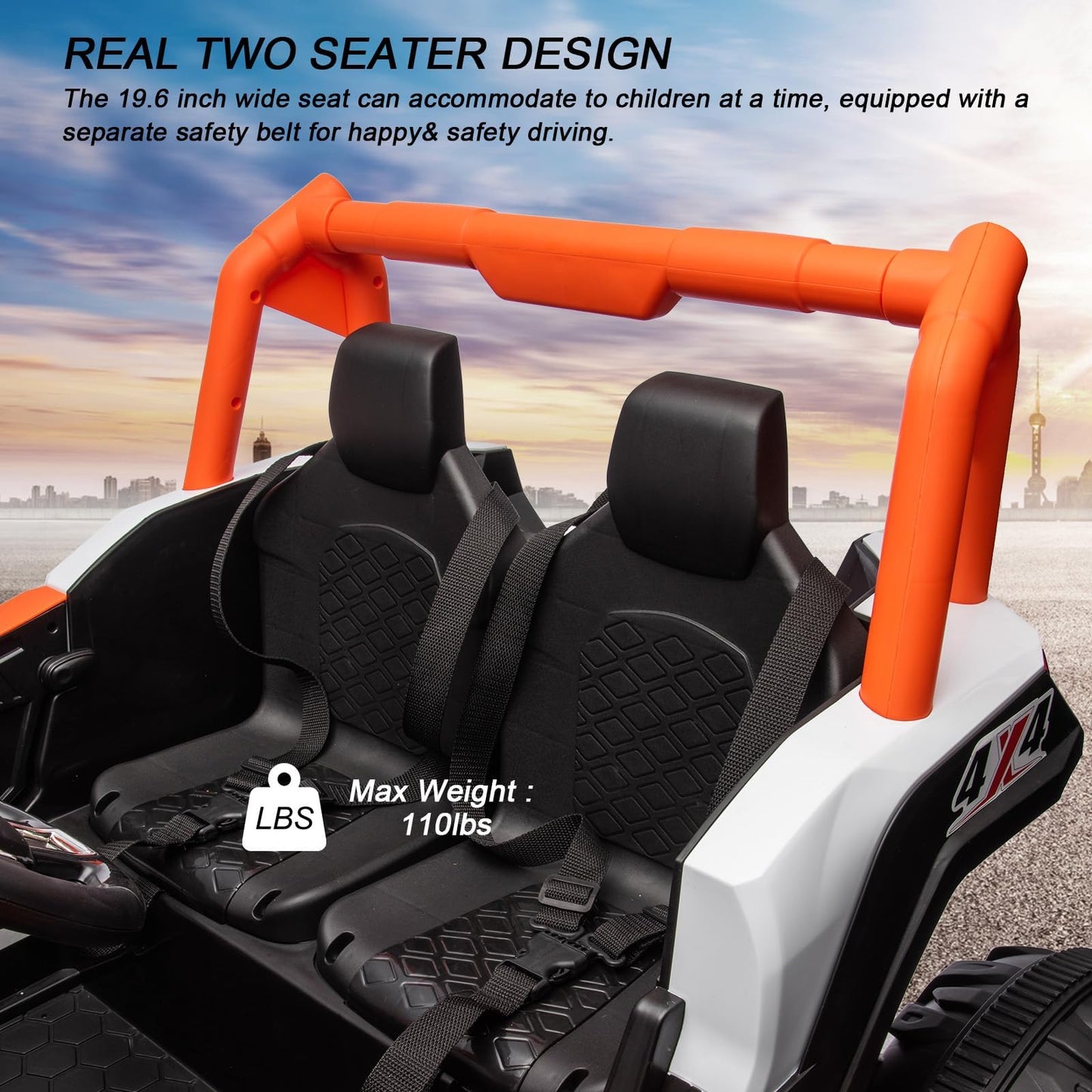 Garvee Ride - P Series: 2 Seater Ride on Car,12V Battery Powered Off-Road UTV Toy,Electric Car with Remote Control,Metal Frame,EVA Wheels,LED,Spring Suspension for 3-8 Boys&Girls - Orange