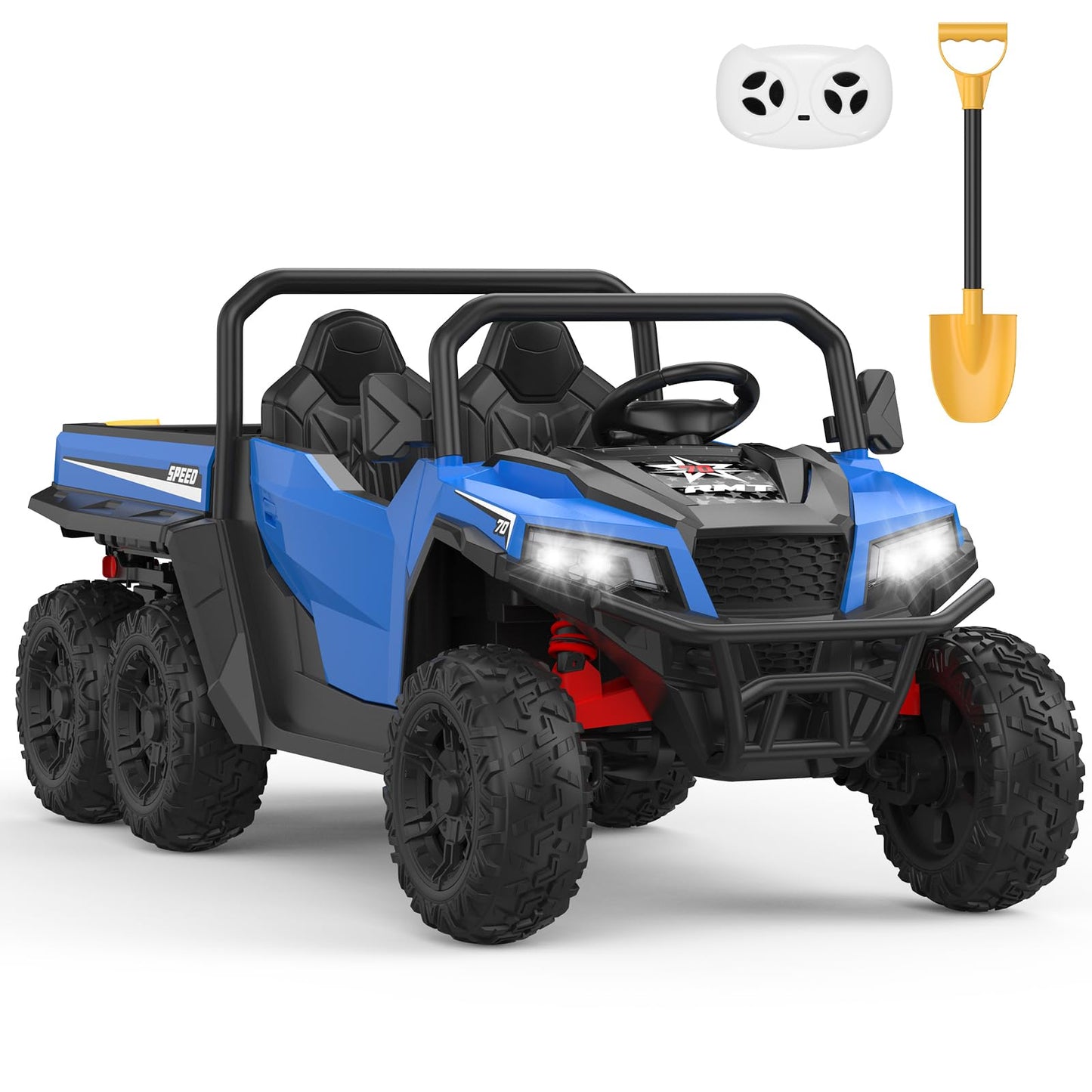 Garvee Ride - P Series: 24V 4WD Electric Ride On Dump Truck with Remote Control, 2-Seater, Music Player, LED Lights, Key Start Safety System, Durable Plastic, Off-Road Kids Toy for Ages 3+ - Blue