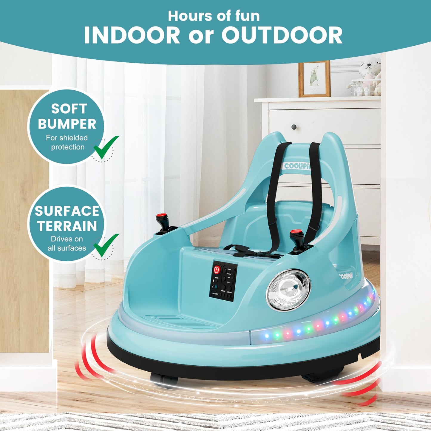 Garvee Ride - P Series: 12V Ride on Toddler Bumping Car W/Remote Control, LED Lights & 360 Degree Spin, ASTM Certified - Blue