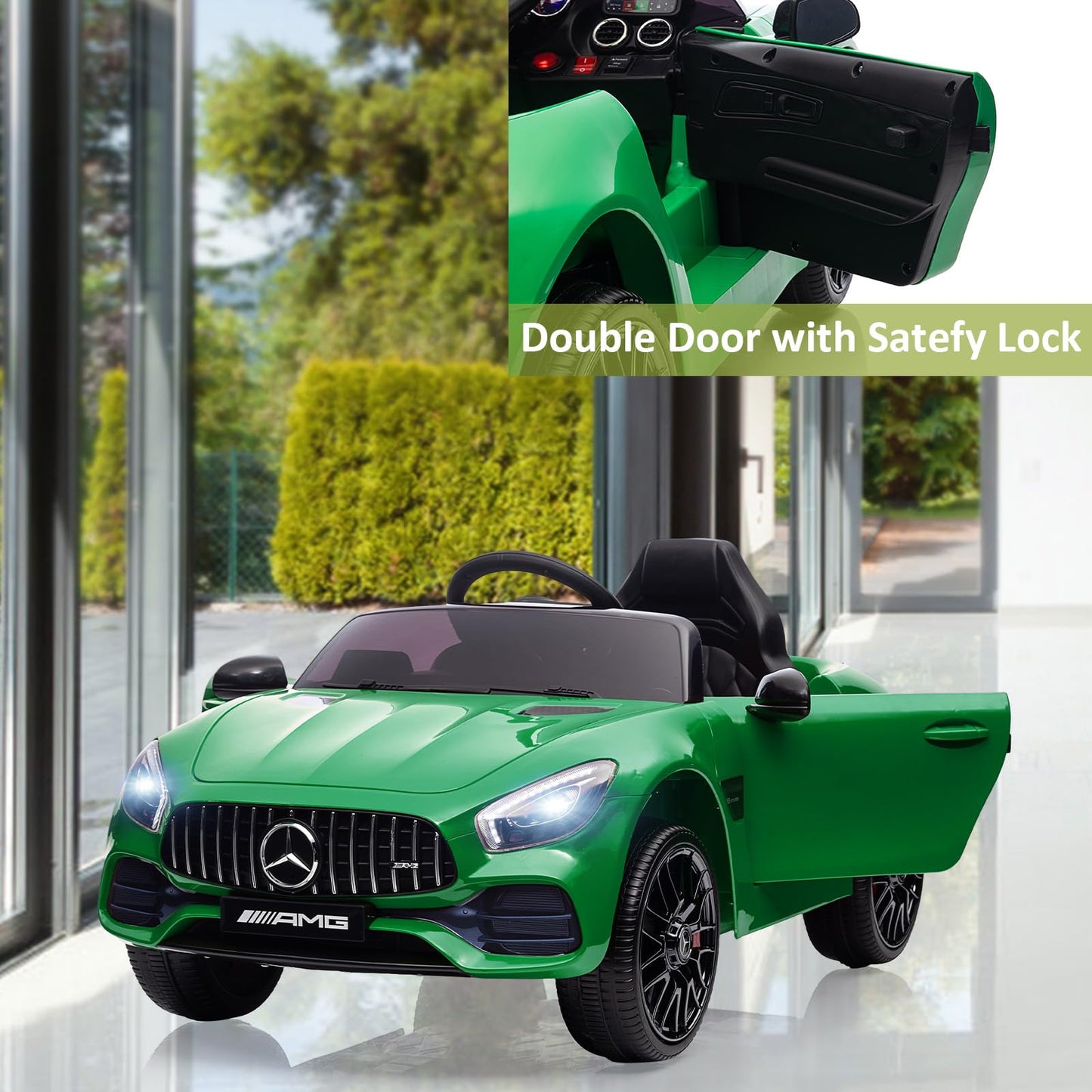 Garvee Ride Car for Kids, 12V Power Battery Electric Vehicles for 3-7 Toddlers, Licensed Mercedes-Benz with Remote Control, MP3 Player - Green