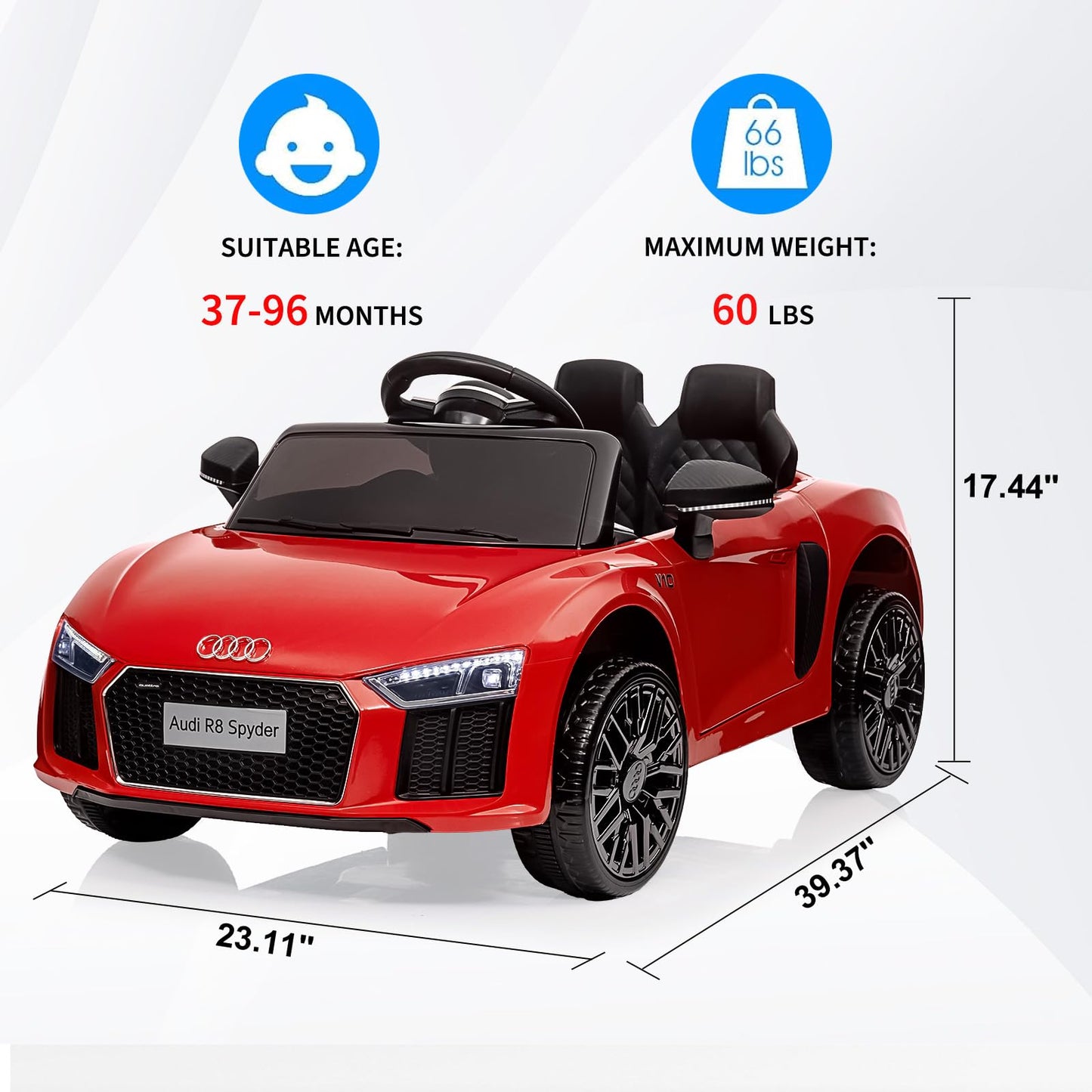 Garvee Ride - P Series: 12V Power Battery Electric Vehicles for 3-7 Toddlers, Licensed Toy Car with Remote Control, MP3 Player - Red