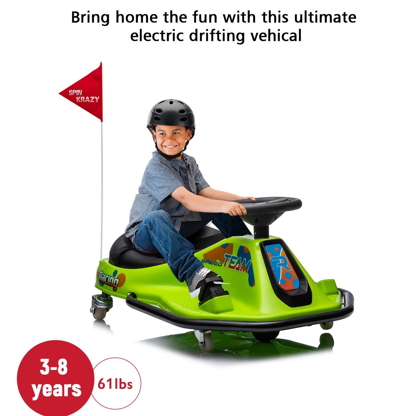 Garvee Ride - P Series: 360 Degrees Rotating Ride On Drift Car,Electric Drifting Go Kart,24V Ride On Race Car,Variable Speed for Kids,Simplified Drift System,Flashing Lights, Flag, Music - Green